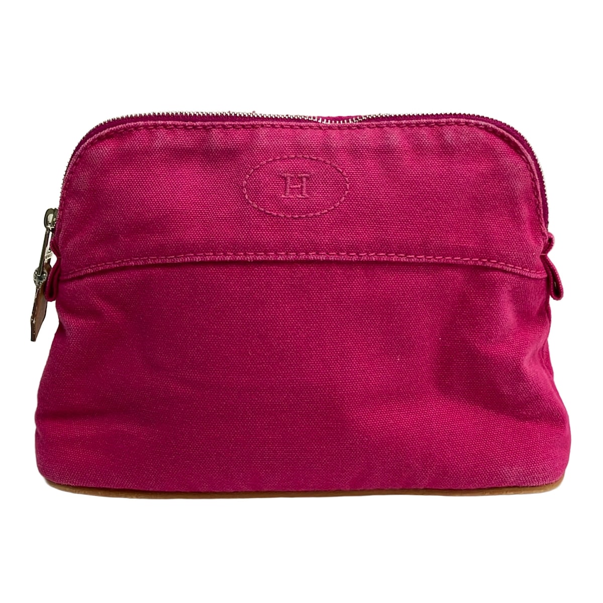 Herms Pouch Pink Brown Canvas Leather